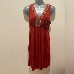 🔥 FLASH SALE Boho Orange dress, unknown brand, medium women’s dress. Beaded